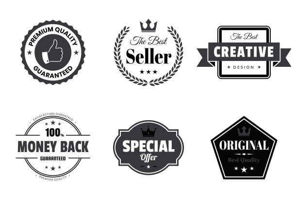 一套黑色徽章和标签-设计元素图片下载