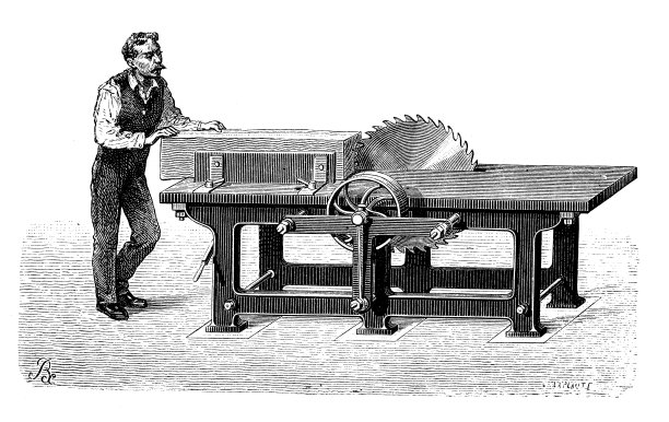 19世纪工业、技术和工艺的古董插图:电锯图片下载