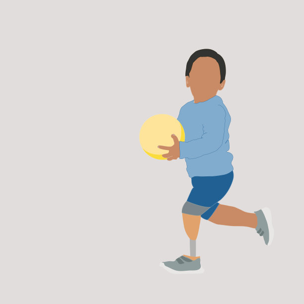 一个小孩在玩球，有一条矫形腿图片下载