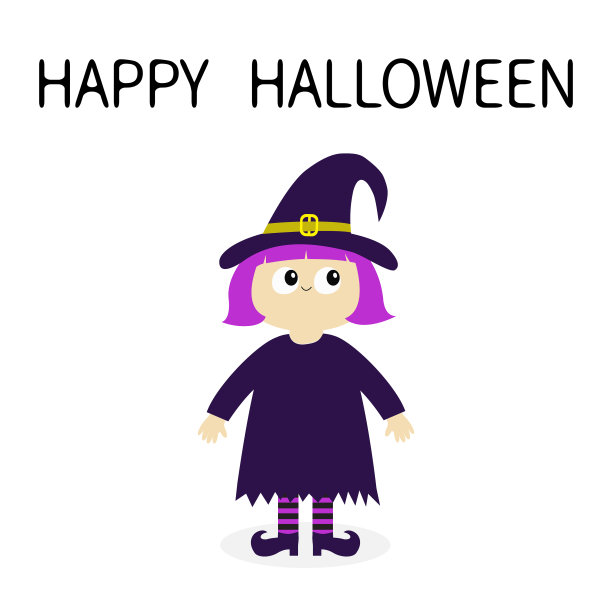 万圣节快乐，女孩穿着女巫服装卷发图片下载