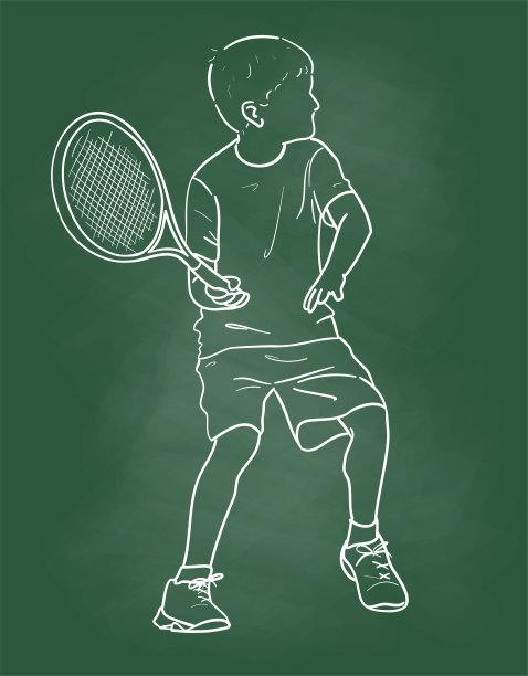 男孩网球笔划黑板图片下载