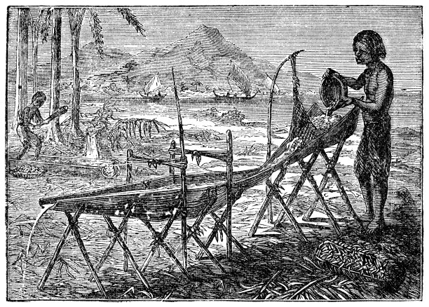 马来西亚传统西米面粉生产- 19世纪图片下载