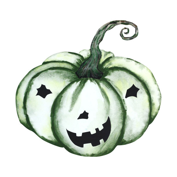 水彩画的南瓜雕刻的脸。这幅画是为万圣节手工制作的。为了你的设计图片下载
