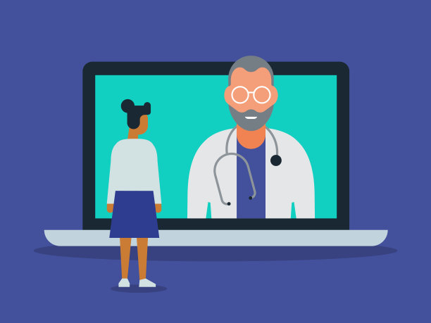 远程医疗医生用巨型笔记本电脑进行体检的插图图片下载