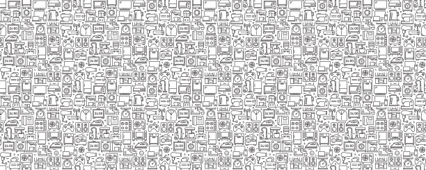 家用电器相关无缝图案和背景线图标图片下载