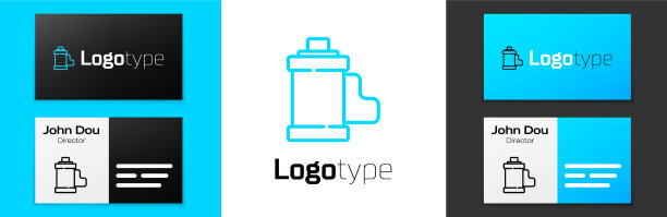 蓝线相机老式胶卷卷墨盒图标图片下载