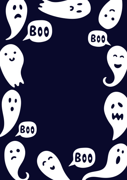 幽灵插图的万圣节邀请与深蓝色的背景图片下载