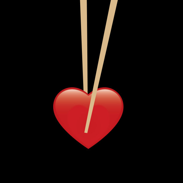 筷子夹着一颗红色闪亮的心图片下载