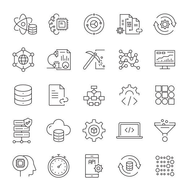 数据科学和数据分析相关的线条图标。可编辑的中风。简单的轮廓图标。图片下载