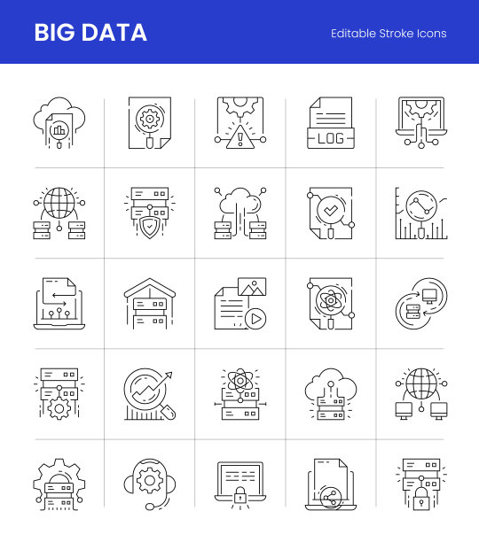 大数据可编辑描线图标图片下载