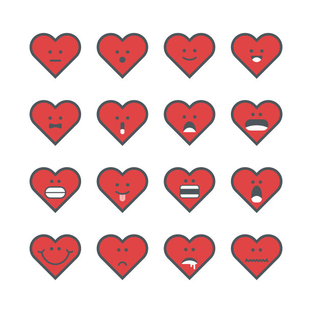 不同情绪的红色心形表情符号图标合集图片下载
