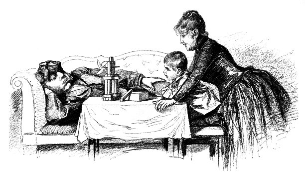 带着孩子的母亲看着熟睡的父亲图片下载