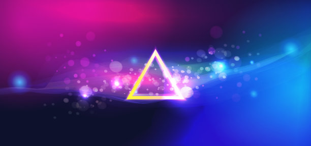 抽象的多色散景光在黑暗的背景与发光的三角形形状图片下载