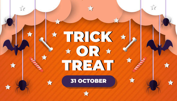 在剪纸风格的万圣节不给糖就捣蛋图片下载