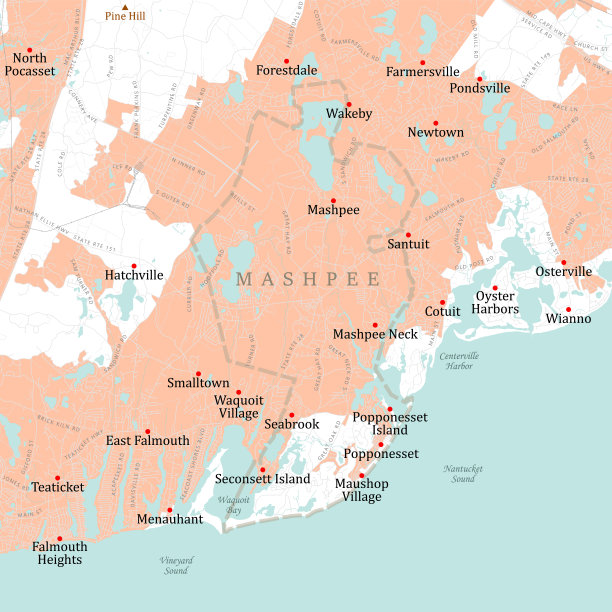 MA Barnstable Mashpee矢量路线图图片下载