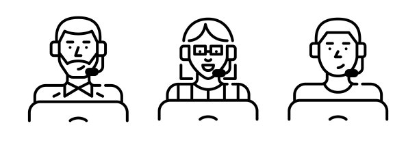 呼叫中心技术支持代理图标。戴着耳机在笔记本电脑前工作的人。完美的像素，可编辑的笔画图标图片下载