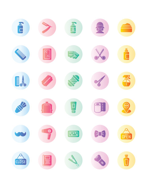 理发店图标设置30孤立的白色背景图片下载