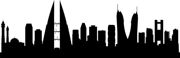 巴林麦纳麦天际线剪影(所有建筑都是完整和可移动的)图片下载