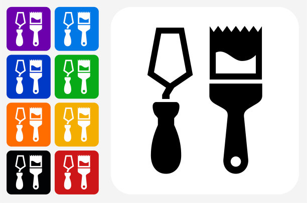 画笔图标方形按钮套装图片下载