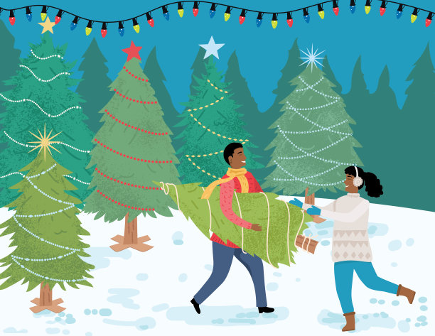 人们在树木场或农场购买圣诞树图片下载