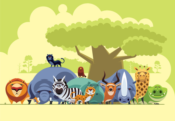 一群野生动物聚集在一起图片下载