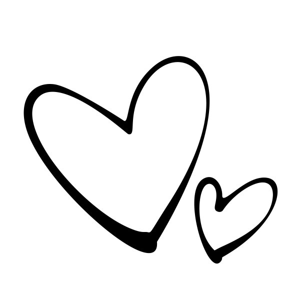 两个手绘的心形图标。白色背景上的黑色描边。图片下载