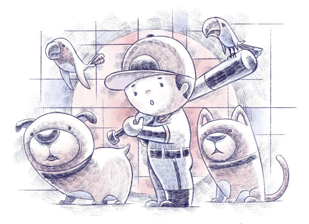 拿着棒球棍和宠物的孩子图片下载