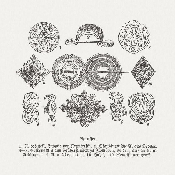 历史胸针，木刻，出版于1893年图片下载