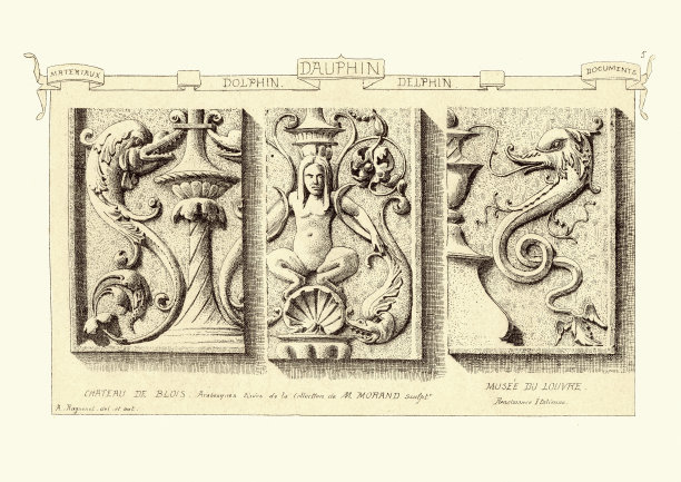 石雕，建筑细节，海豚图片下载