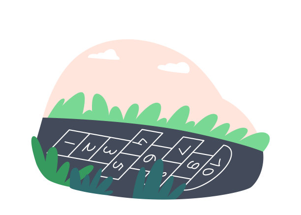 跳房子儿童活动游戏。用粉笔在沥青上画上彩色数字的啤酒花。夏季户外游戏图片下载