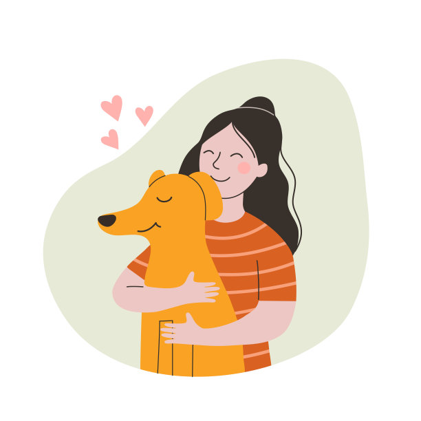 女孩抱着小狗。孩子小狗友谊。矢量平面风格的卡通插图图片下载