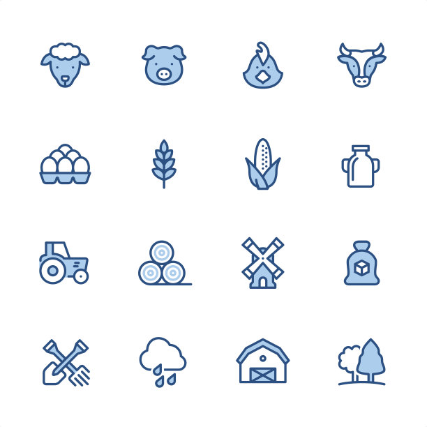 农业-像素完美的蓝色轮廓图标图片下载