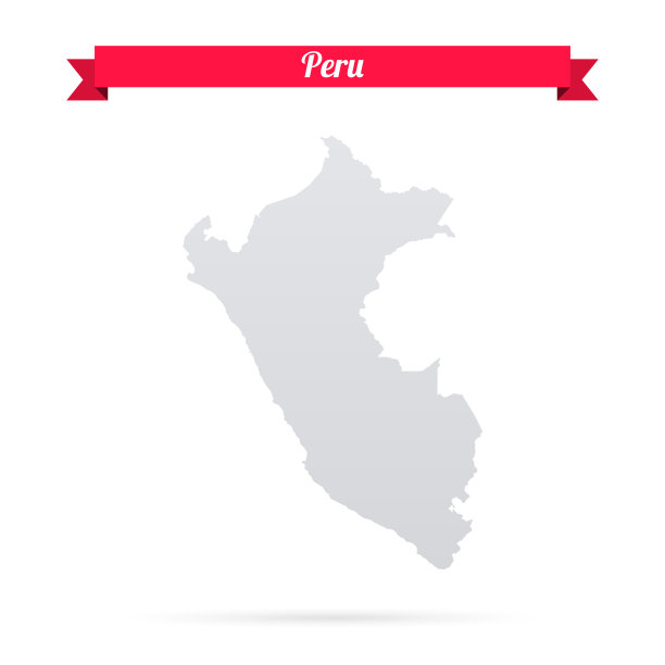 秘鲁地图，白色背景，红色横幅图片下载