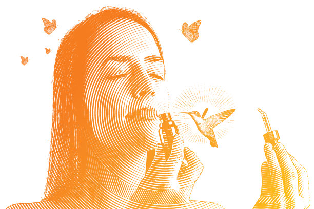 多次暴露年轻女性闻香精油与蜂鸟图片下载