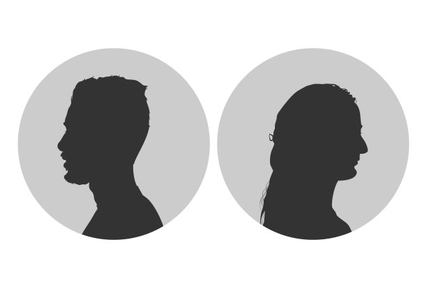 剪影肖像在侧面的灰色背景。图片下载