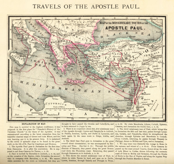 古董雕刻：使徒保罗旅行地图图片下载