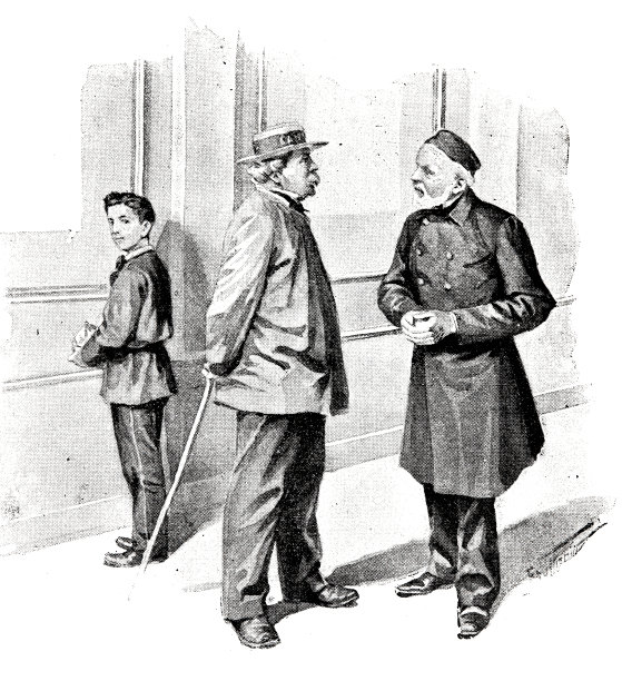 一个男孩在听两个老人之间的谈话图片下载