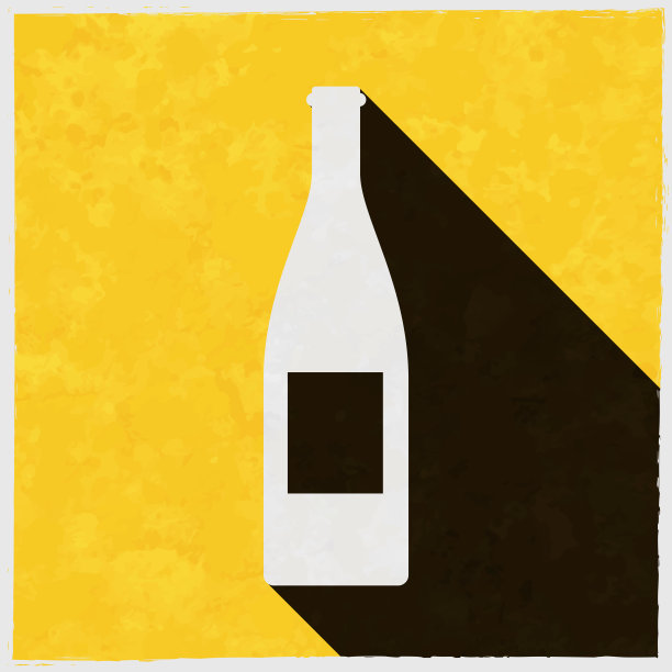 酒瓶。图标与长阴影的纹理黄色背景图片下载