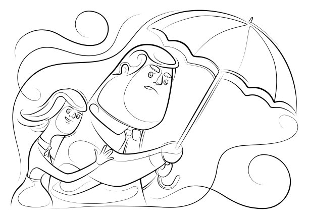 商人拿着伞，画着女人的线条图片下载