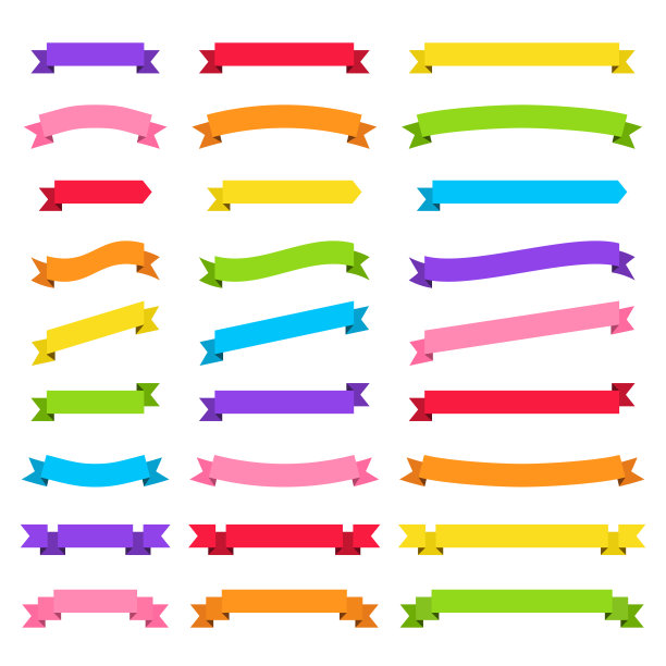 一套彩色丝带，横幅-设计元素在白色的背景图片下载