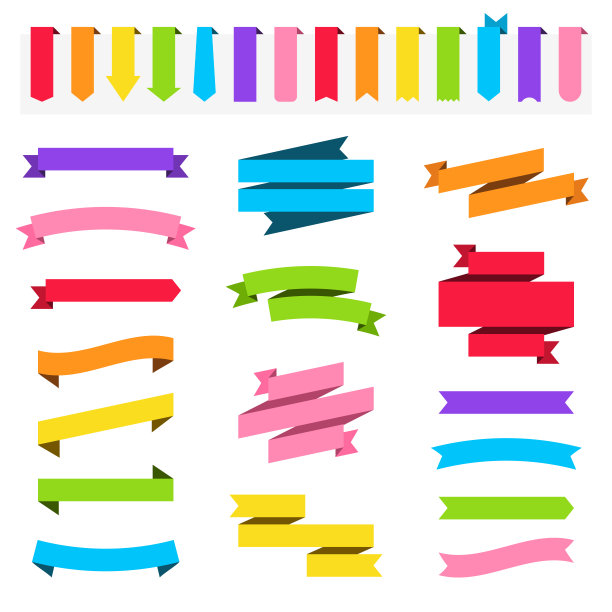 一套彩色丝带，横幅-设计元素在白色的背景图片下载