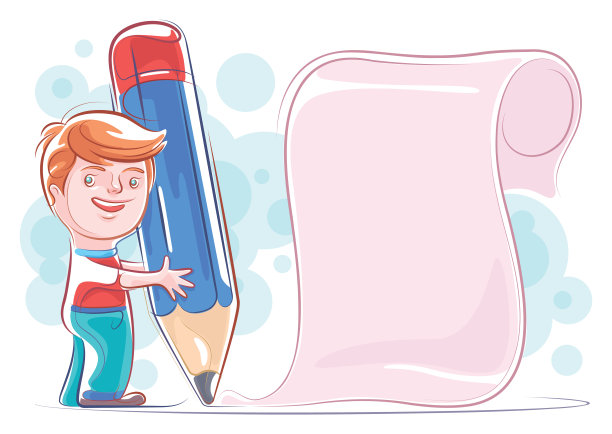 拿着大铅笔和电线纸条的男孩图片下载