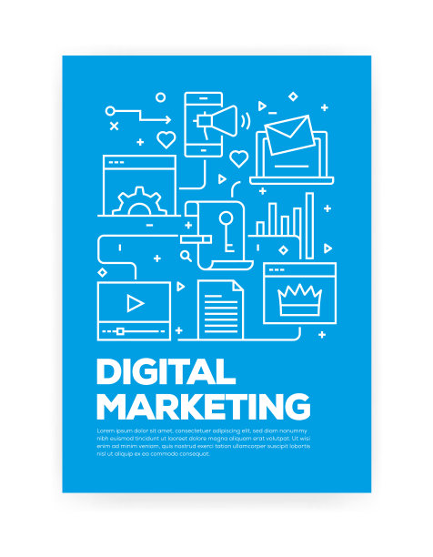 数字营销概念线风格的封面设计年度报告，传单，宣传册。图片下载