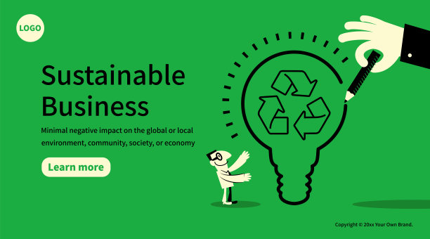 在可持续经营和环境保护的概念中，一位大手向一位商人画了一个带有回收符号的创意灯泡图片下载