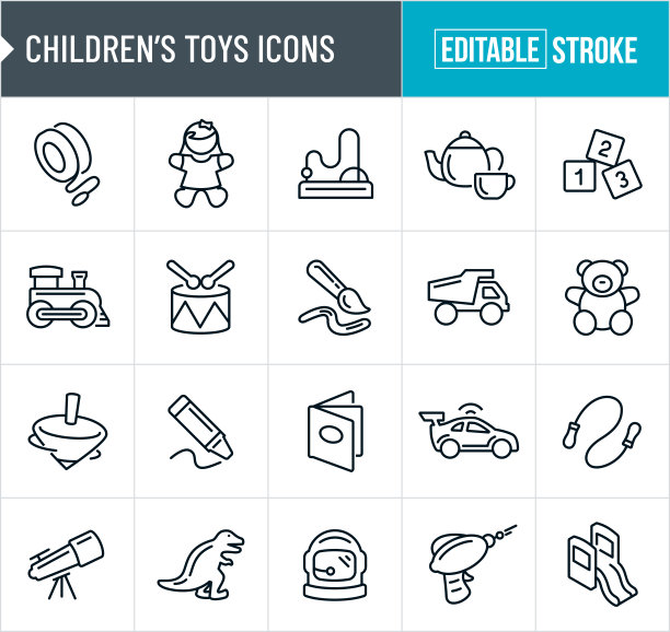 儿童玩具的细线图标-可编辑的笔画图片下载