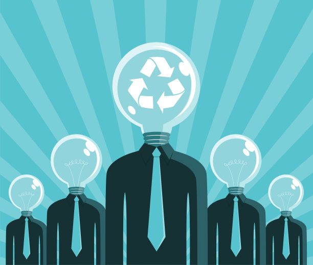 环保的商业理念在赚钱的同时，也拯救了地球，一群有想法的商人灯泡头图片下载