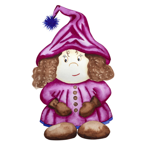 水彩gnome。手绘水彩画的一个女孩-侏儒在一个粉红色的衣服和帽子。为您的设计在一个白色的背景图片下载
