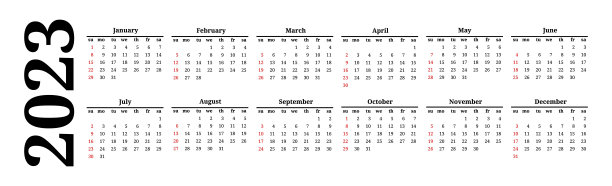 2023年日历，白色背景图片下载