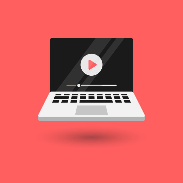 笔记本电脑屏幕上的视频播放器图标矢量设计的颜色背景。图片下载
