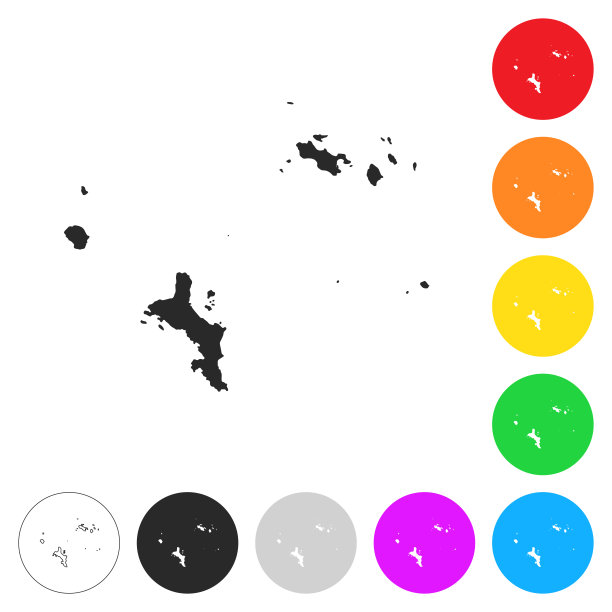 塞舌尔地图-不同颜色的按钮上的平面图标图片下载